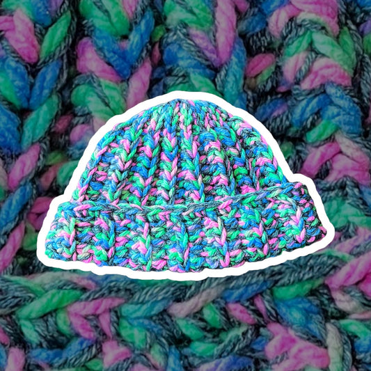 Chunky 2-Toned Beanie - Grey/ Rainbow